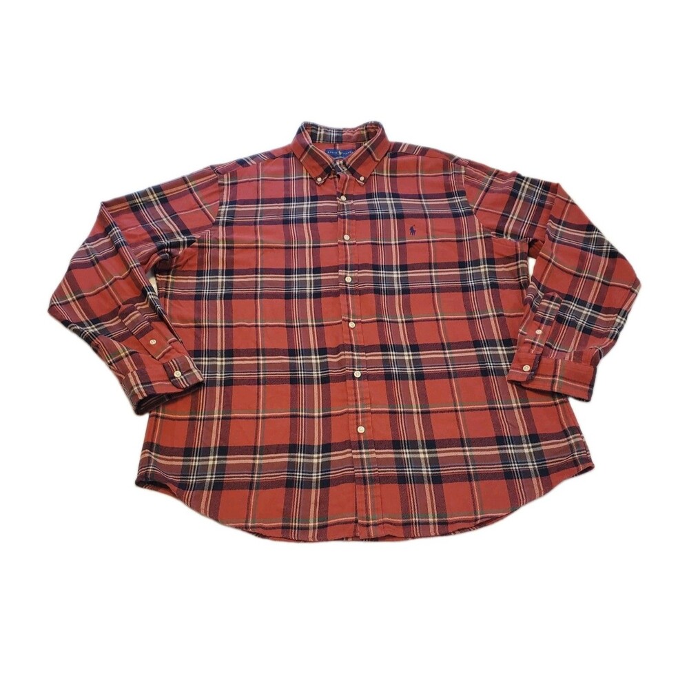 Ralph Lauren Shirt Men XXL Custom Fit Red Plaid Button Down Performance Flannel